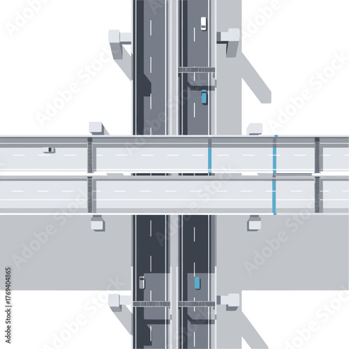 Aerial view of highway intersection with cars