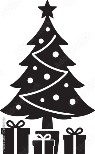 Christmas tree with gifts silhouette vector