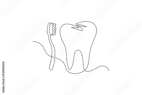 Dental tooth icon simple one line art design isolated on white background

