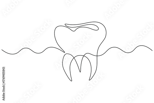 Dental tooth icon simple one line art design isolated on white background
