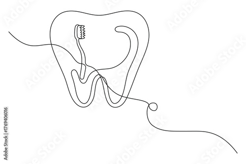 Dental tooth icon simple one line art design isolated on white background
