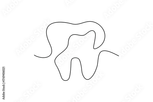 Dental tooth icon simple one line art design isolated on white background
