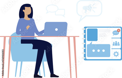 The girl is working about messaging bubble