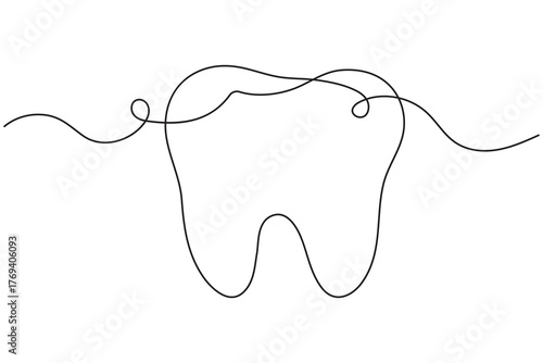 Dental tooth icon simple one line art design isolated on white background
