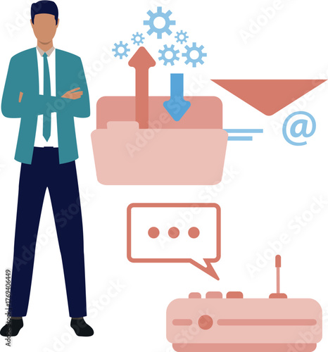 The man is setting data transfer