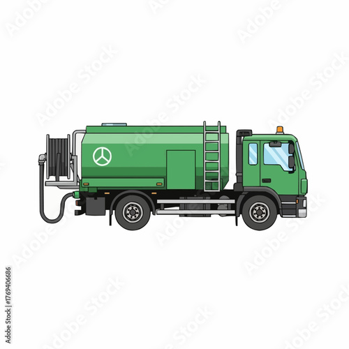 Green oil  truck isolated on white background