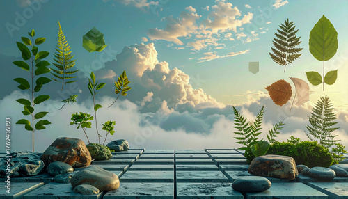 Organic Plants and Rocks on Structured Concrete Grid Platform