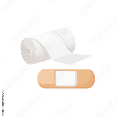 Cartoon Medical Bandage and Elastic Wrap, First Aid Supplies Illustration