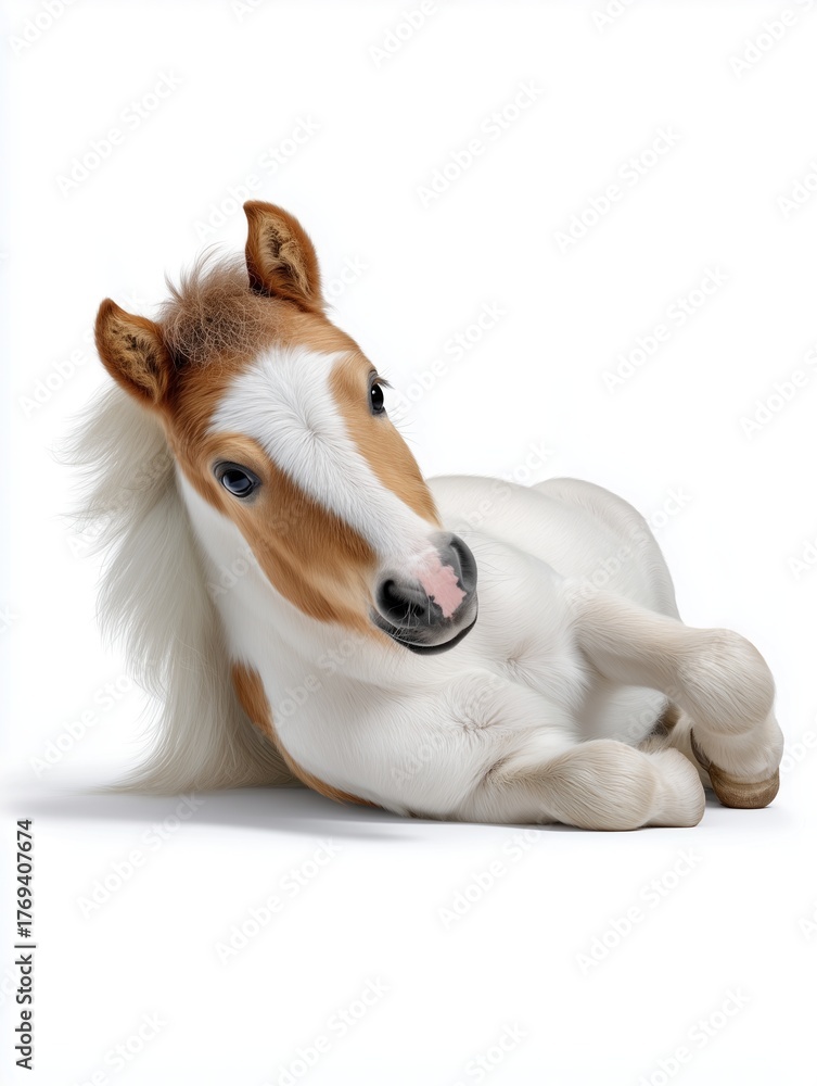 Obraz premium Cute Pony Relaxing on White Background