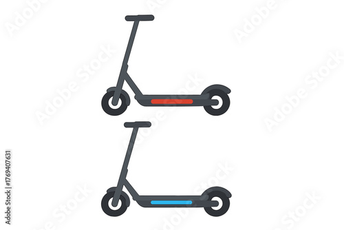 Modern electric kick scooters for urban mobility and ride sharing services