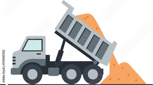 dump truck construction vehicle isolated on white background vector illustration