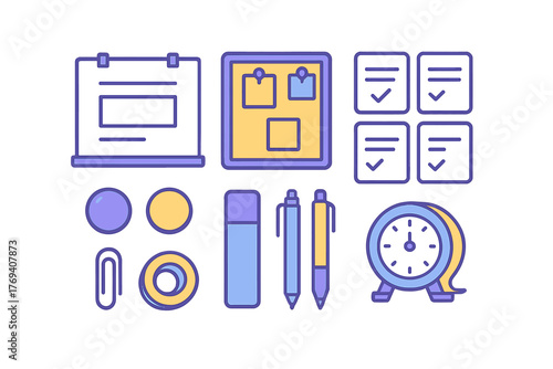 Essential office supplies and planning tools set for productivity and organization