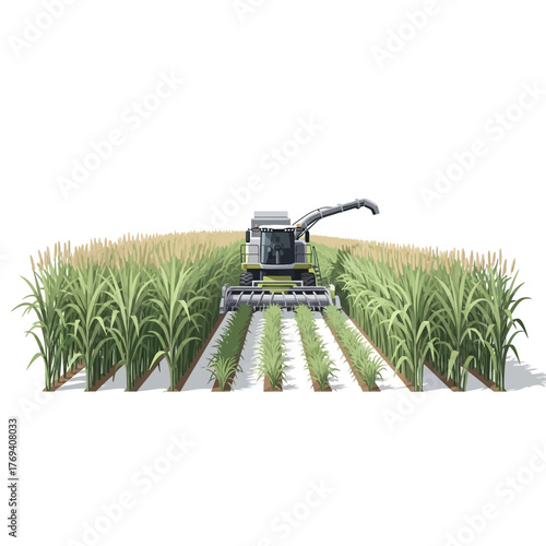 Forage harvester cutting silage in field