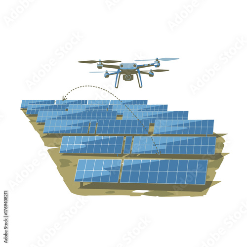 Drone inspecting solar panel array for maintenance