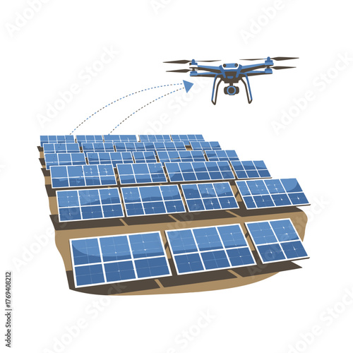 Drone Inspecting Solar Panel Array Renewable Energy Vector