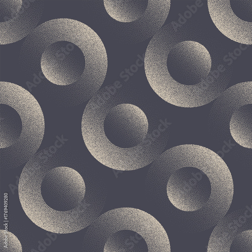 Bold circles classic motif seamless pattern abstract grainy textured vector abstract background. Halftone art illustration for luxurious textile print. Endless graphic abstraction for cosy home decor