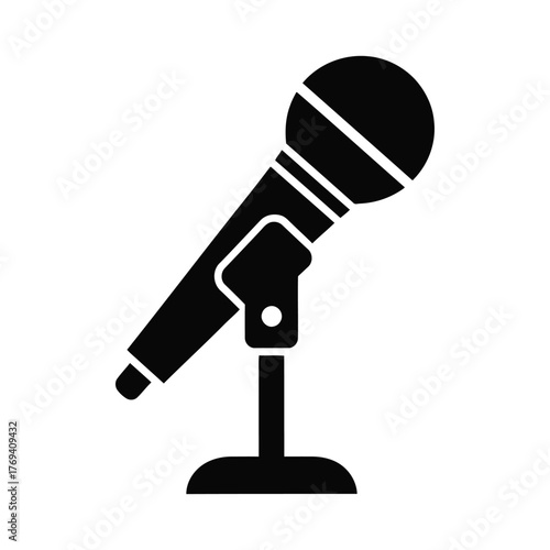 Microphone on Stand Vector Icon | Live Performance, Podcast and Karaoke Symbol