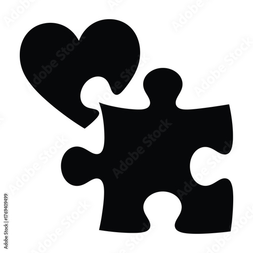 Heart Puzzle Piece Silhouette Vector Icon | Love Connection, Autism Awareness, and Relationship Concept