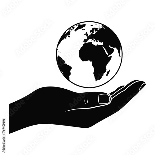 Hand Holding Globe Silhouette Vector Icon | Earth Protection, Global Care, and Conservation Symbol