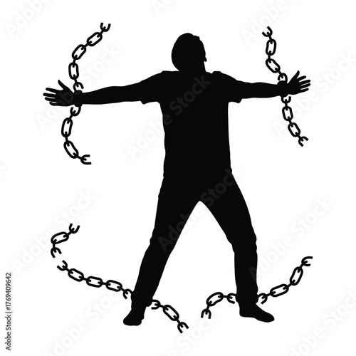Man Breaking Free from Chains Silhouette Vector | Total Freedom, Liberation, and Independence Concept