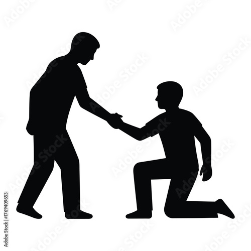 Man Helping Another Rise Silhouette Vector | Support, Assistance, Partnership, and Teamwork Concept
