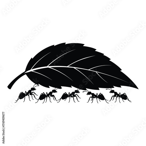 Ants Carrying Leaf Silhouette Vector | Teamwork, Hard Work, Nature, and Strength Concept