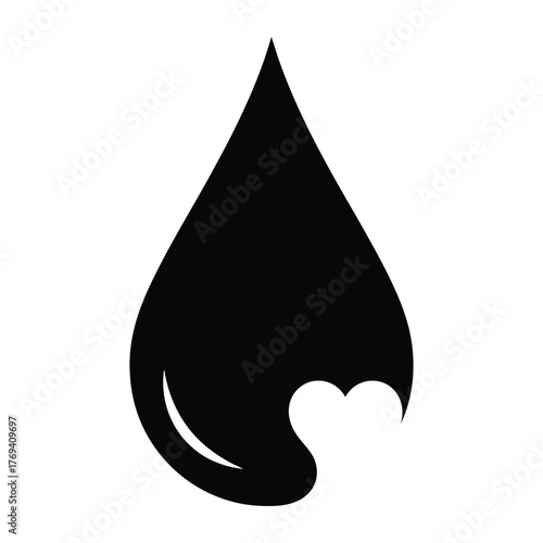 Water Drop Silhouette with Heart Cutout Vector Icon | Water Conservation and Life Love Symbol