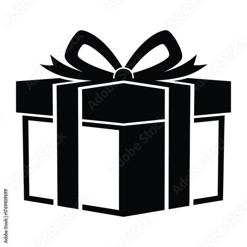 Gift Box with Ribbon Bow Silhouette Vector Icon | Present, Holiday Surprise, and Celebration Symbol