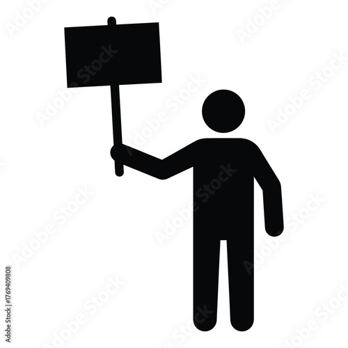 Man Holding Blank Protest Sign Stick Figure Icon | Demonstration, Activism, and Public Awareness Symbol