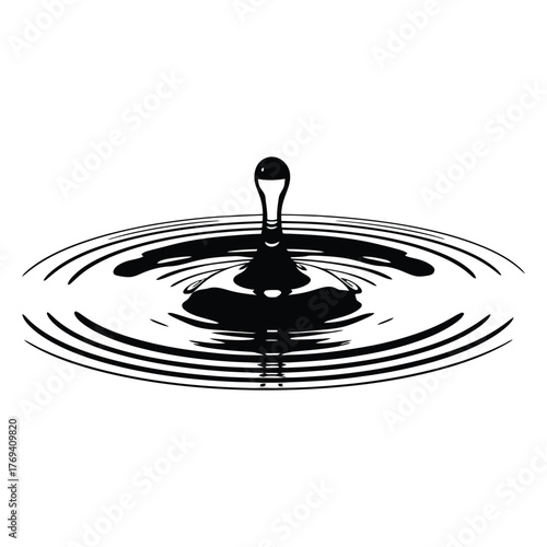 Black Water Drop Splash Ripple Effect Vector Illustration | Minimalist Liquid Icon