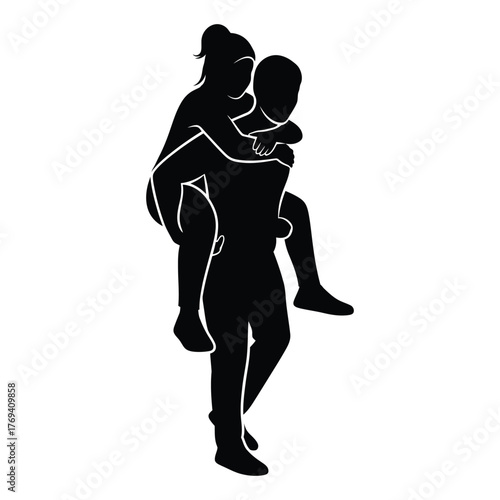 Romantic Couple Piggyback Ride Silhouette Vector | Love, Relationship, Playful Moment Icon