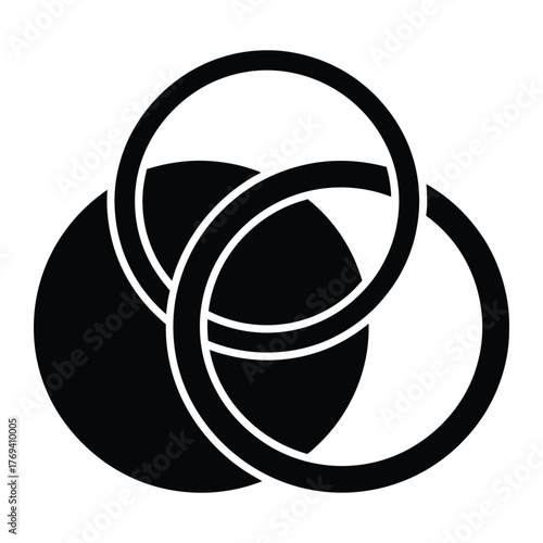 Interlocking Three Circle Venn Diagram Icon Vector | Overlap, RGB Color Model Concept