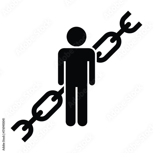 Human Figure Connected by Chain Link Icon Vector | Bond, Constraint, or Strong Relationship Symbol
