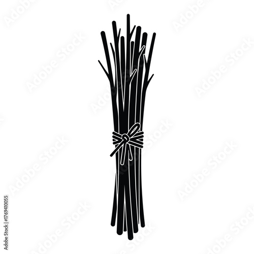 Black Bundle of Dried Sticks or Straw Silhouette Vector | Minimalist Organic Herb Icon