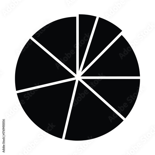 Black Pie Chart with Multiple Unequal Slices Vector | Data Analysis and Statistics Icon