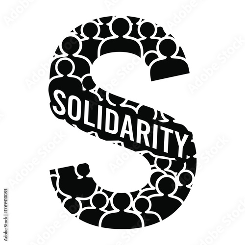 Letter S Filled with People Silhouettes and "SOLIDARITY" Text Vector | Unity and Community Icon