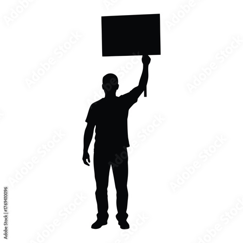 Man Holding Blank Protest Sign or Placard Silhouette Vector | Activism and Demonstration Symbol