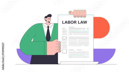 Man holding a document titled labor law representing legal compliance and employee rights in the workplace