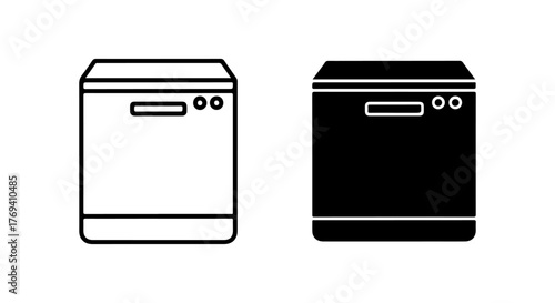Two simple dishwasher icons one white and one black silhouette