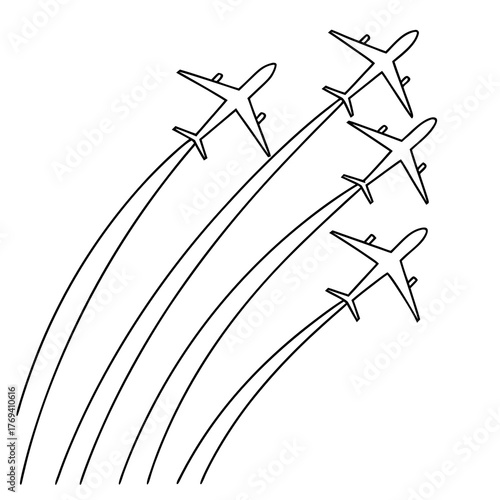 Five airplanes are flying in formation with smoke trails