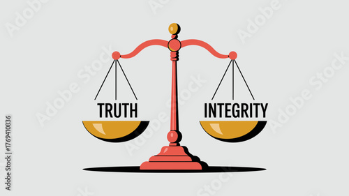 A balanced scale weighing the concepts of truth and integrity symbolizing fairness and ethical decision making in a simple illustration
