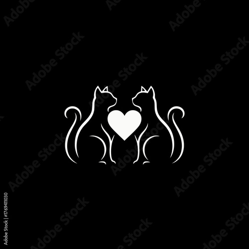 Vector art of two cat silhouettes with heart shape on for love