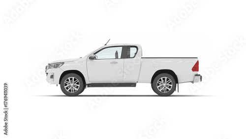 Set of White Transportation Vehicle Mockups. Coach Bus and Pickup Truck Template Isolated. 3D Render Collection