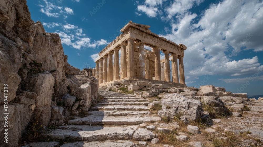 Fototapeta premium The parthenon temple stands majestically on the acropolis hill in athens