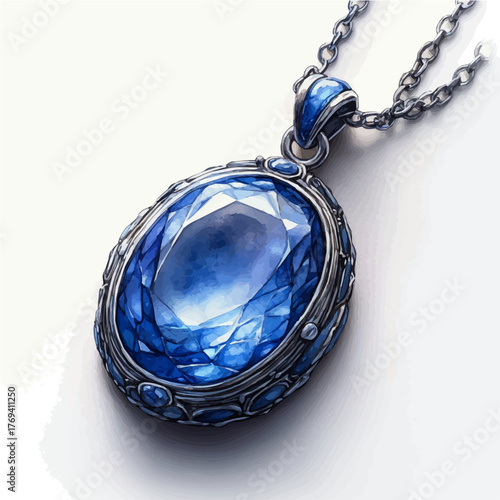 watercolor vector of Locket Pendant, isolated on a white background.