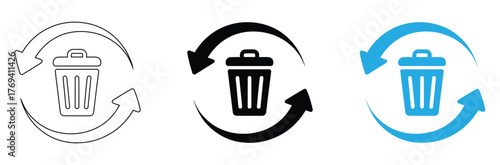 Removed, icon in design. Remove, deleted, erased, removed item, discarded, removed content, ,Refresh or delete data with these modern recycle bin icons,editable stroke icons,