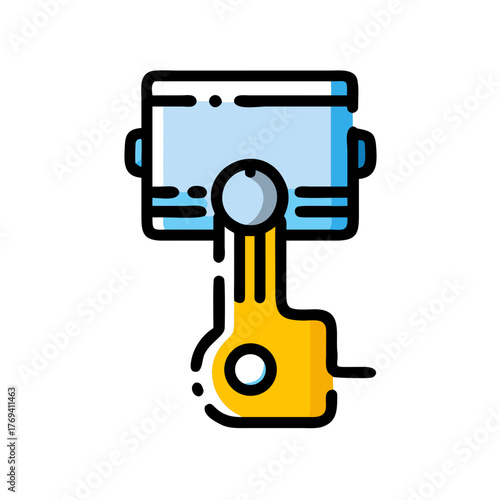 Stylized piston illustration with blue and yellow