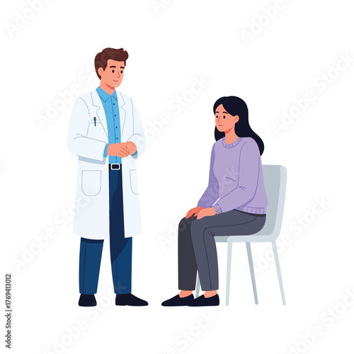 Doctor consults concerned patient in modern clinic setting