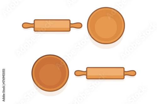 Collection of essential baking tools featuring wooden rolling pins and round mixing bowls