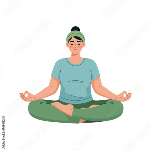Serene woman meditating in lotus pose, finding inner peace and calm